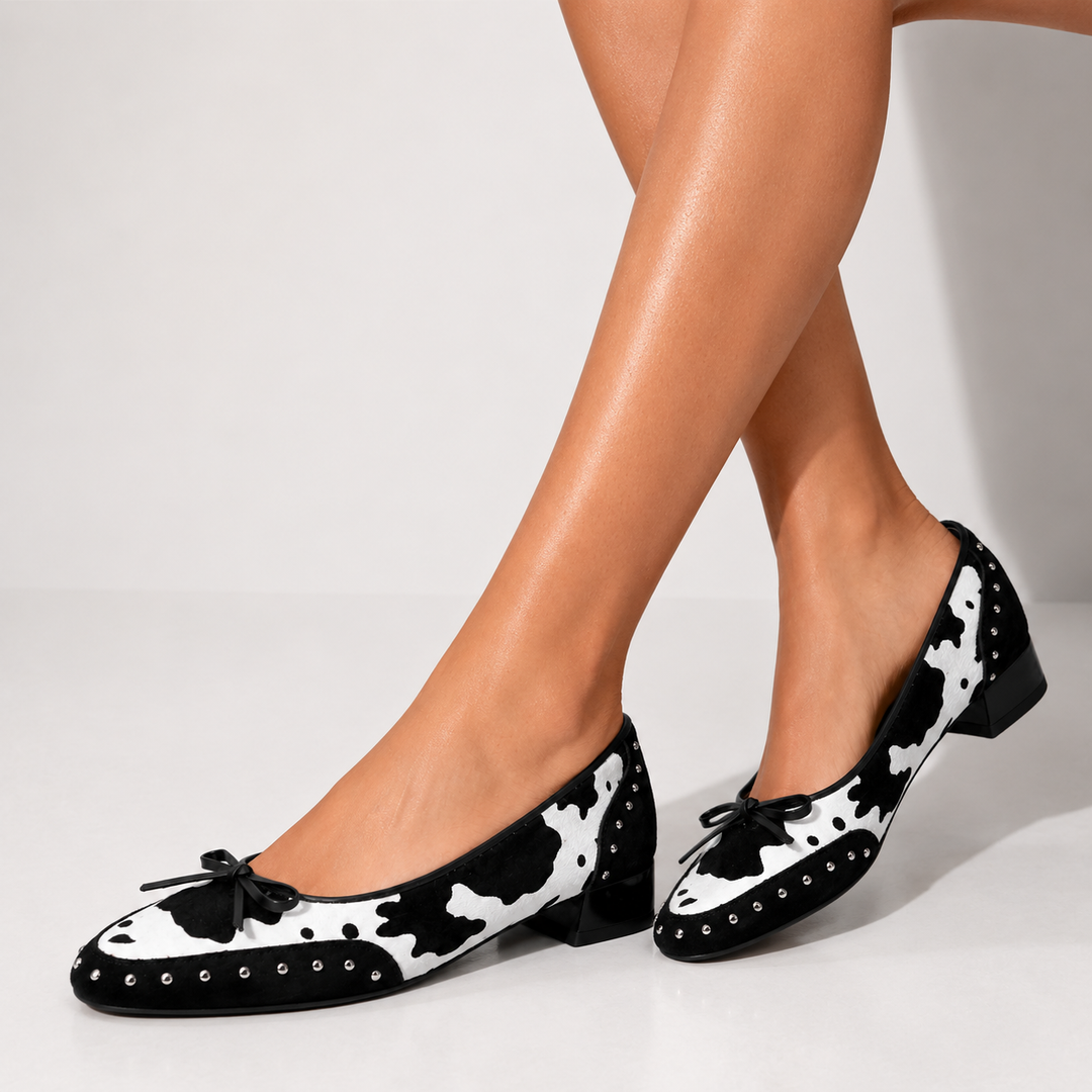 Arietty Cow-Print Flats - London Lake