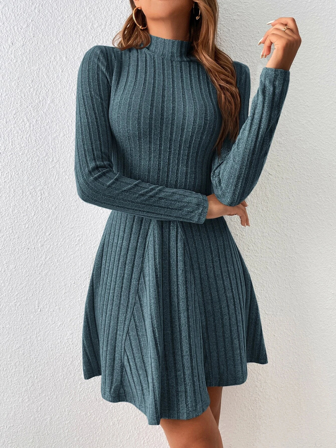 Mia Muse Mock Neck Knit Dress - London Lake