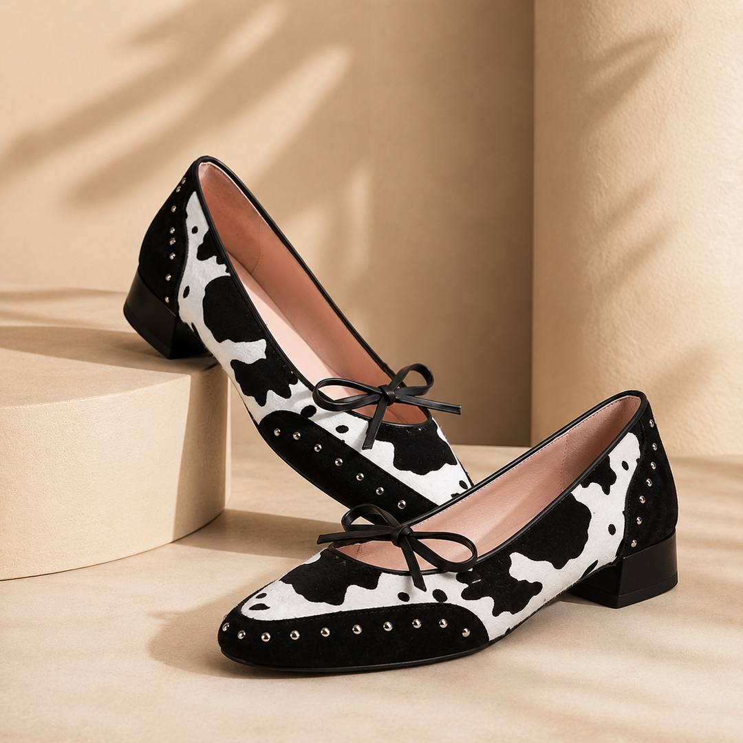 Arietty Cow-Print Flats - London Lake