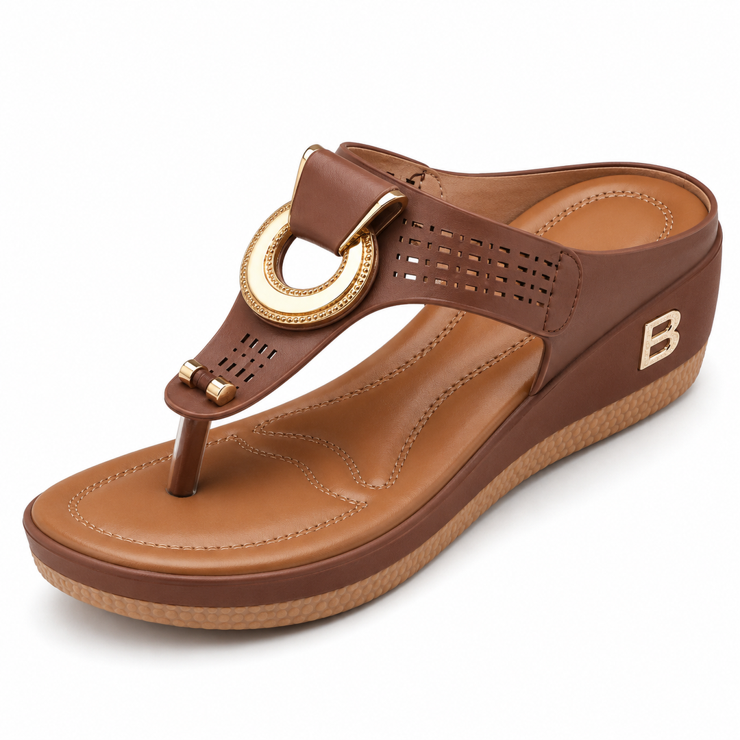 Brynn Buckle Wedge Sandals