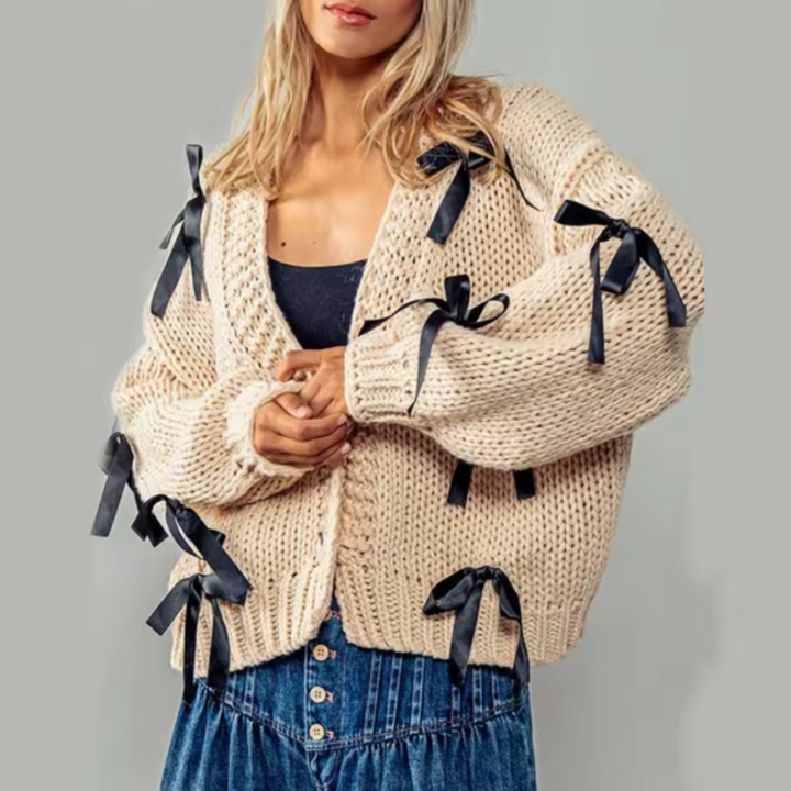 Serenade Bow Knit Cardigan - London Lake