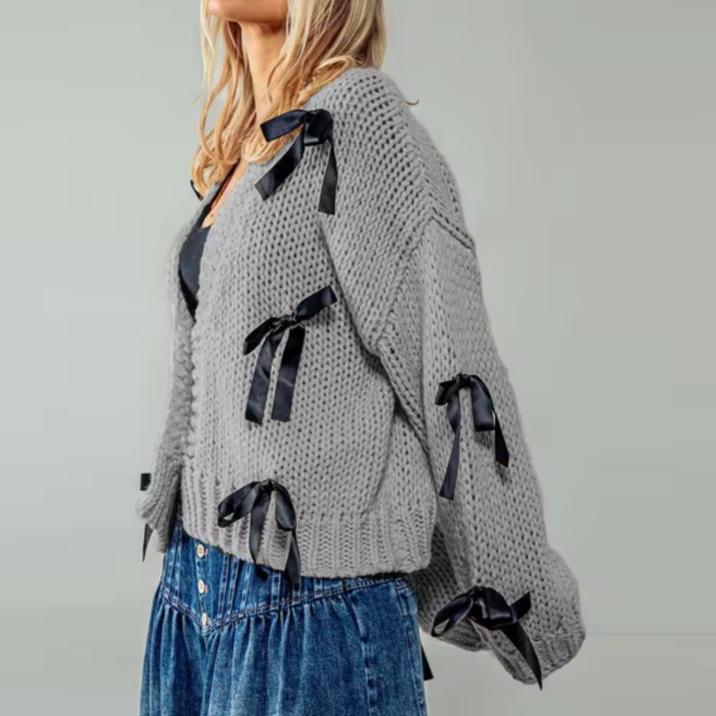 Serenade Bow Knit Cardigan - London Lake