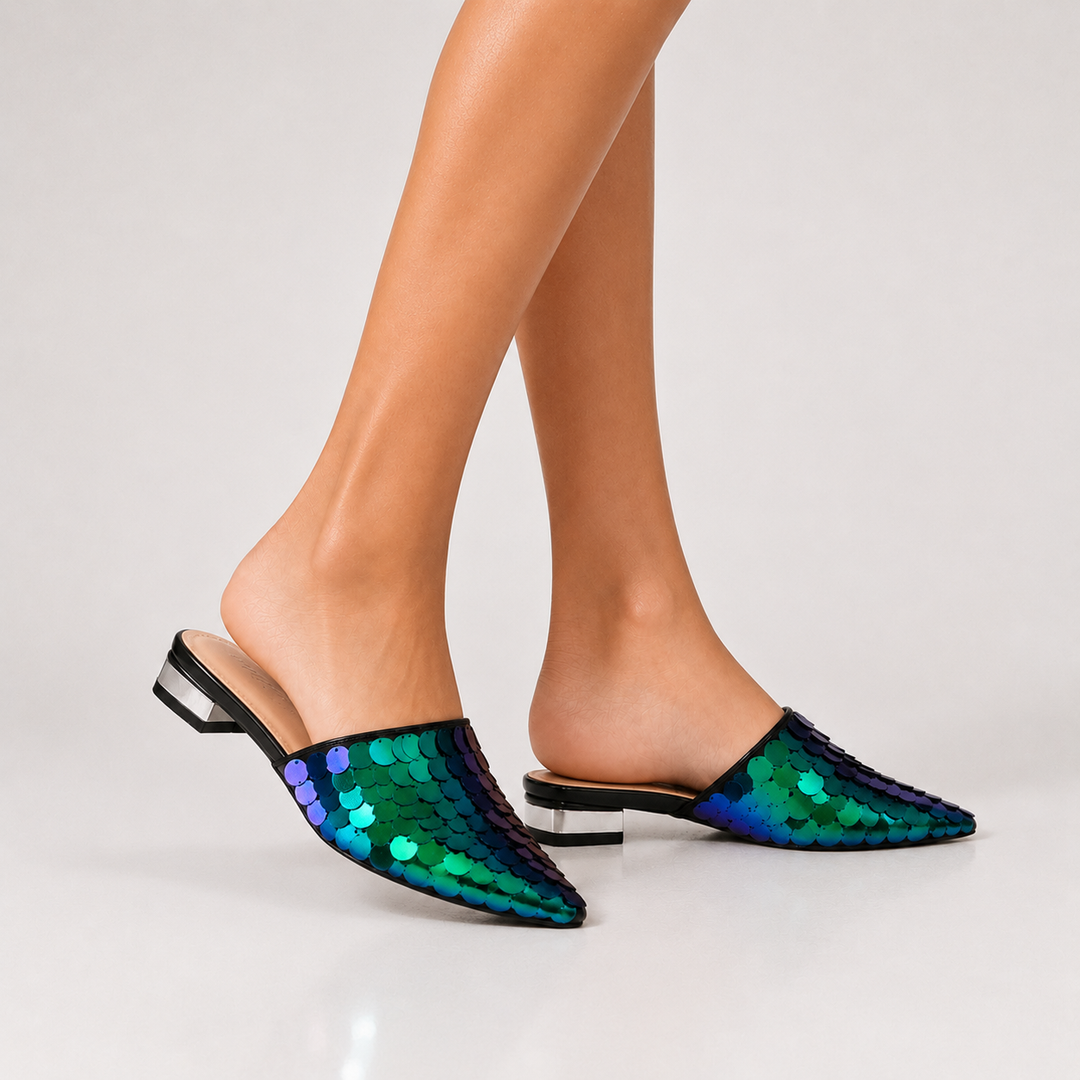 Celeste Sequin Mules - London Lake