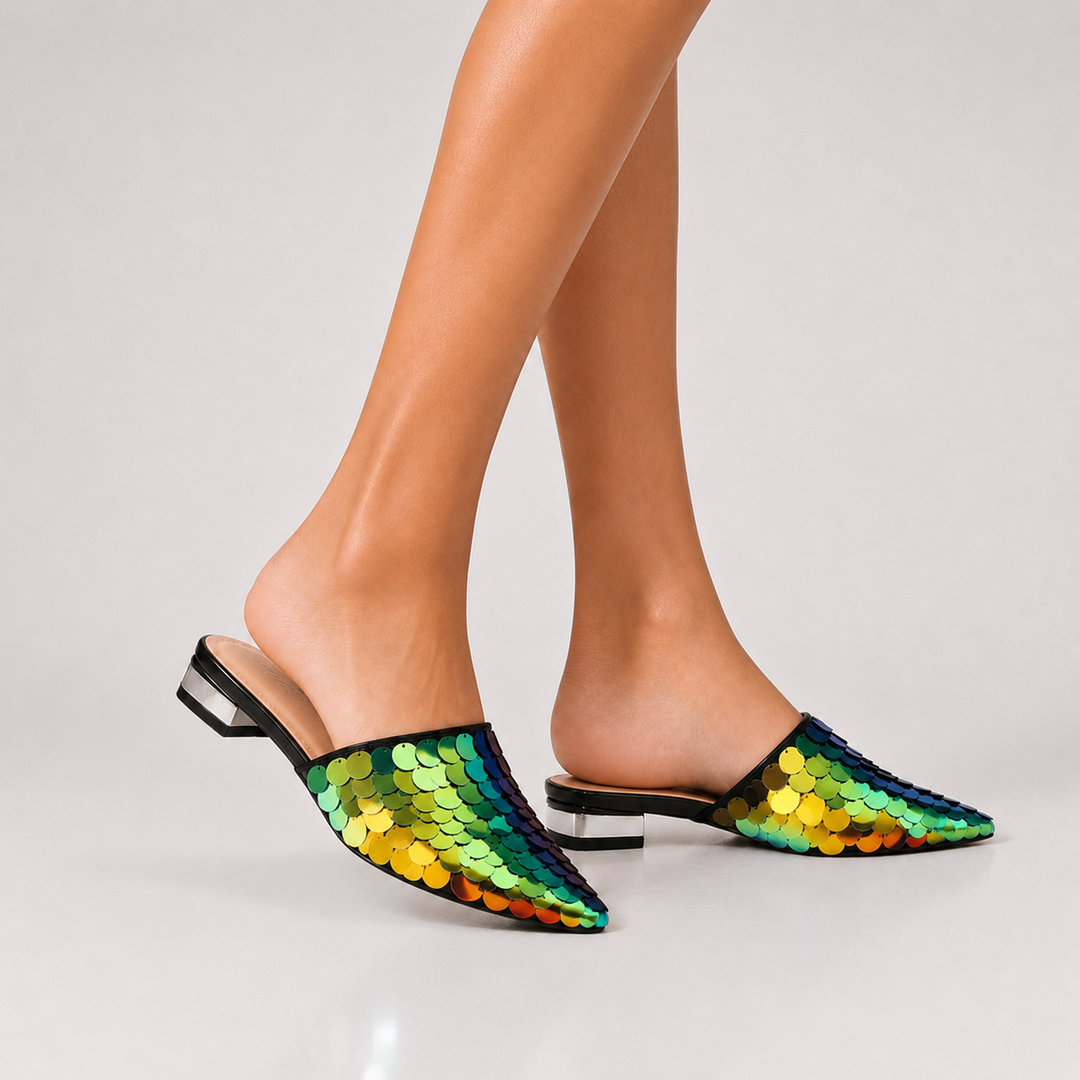 Celeste Sequin Mules - London Lake