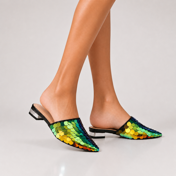 Celeste Sequin Mules - London Lake