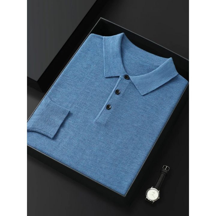 Ultimate Merino Cashmere Polo Sweater - London Lake