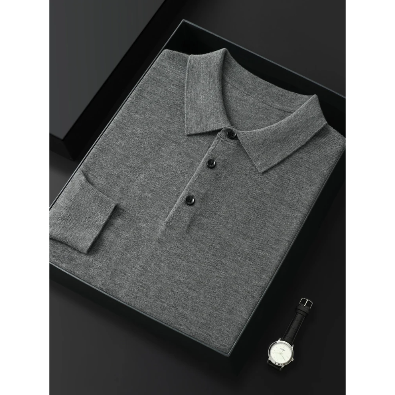 Ultimate Merino Cashmere Polo Sweater - London Lake