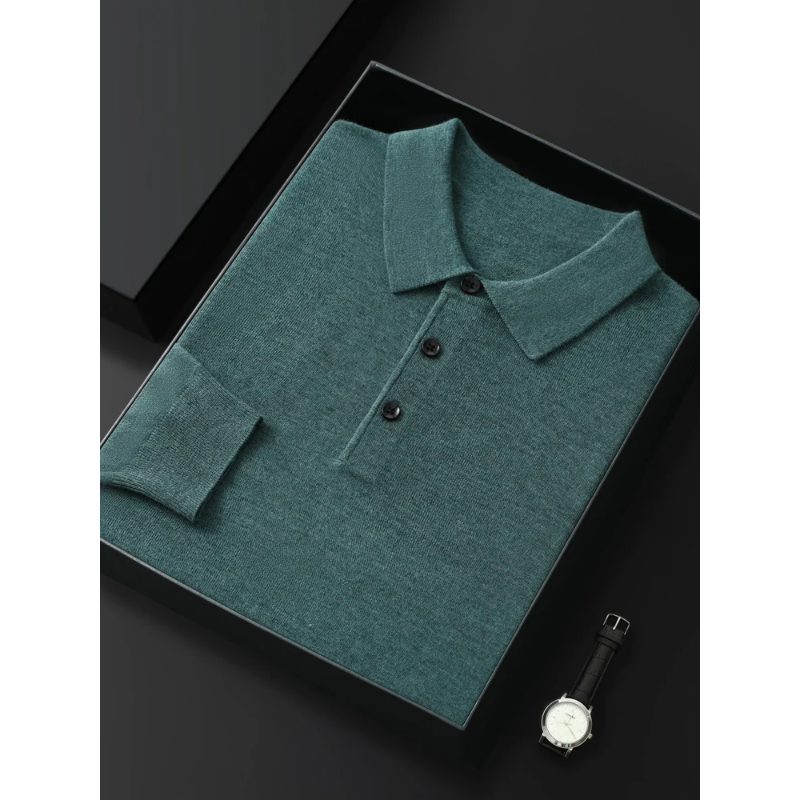 Ultimate Merino Cashmere Polo Sweater - London Lake