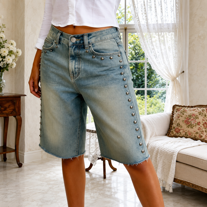 Faye Studded Denim Shorts