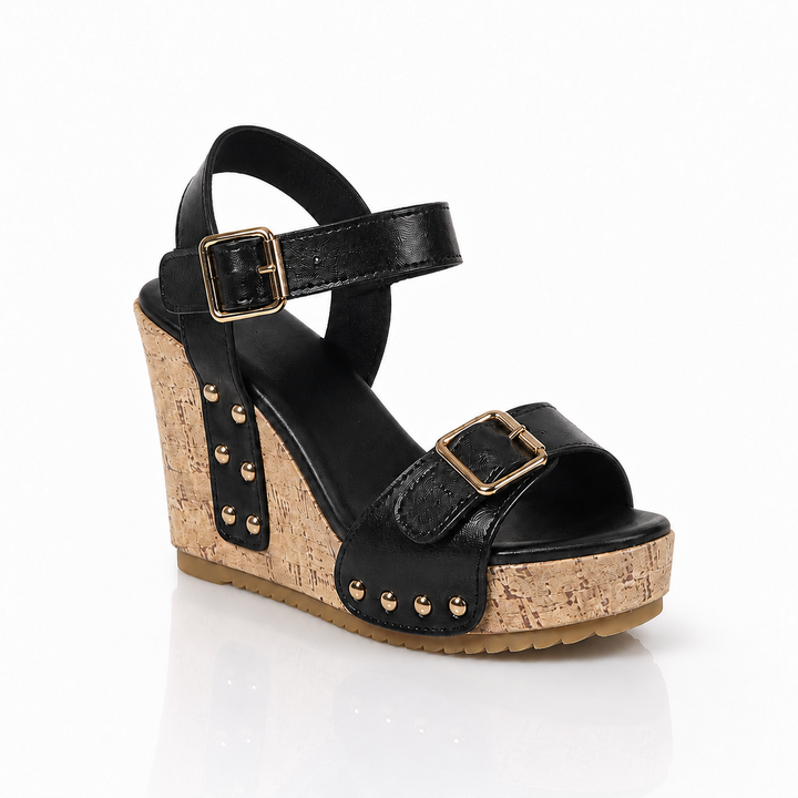 Corinne Buckle Wedge Sandals - London Lake