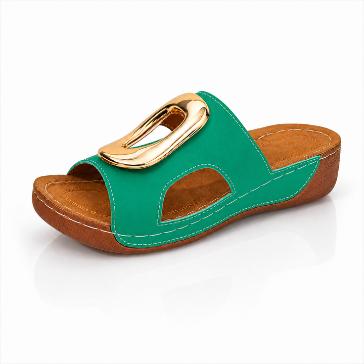 Eliza Gold Buckle Sandals