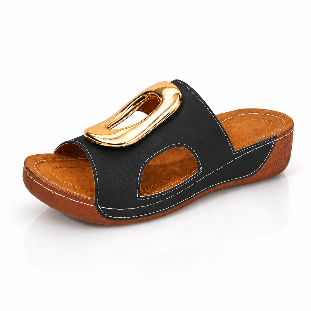 Eliza Gold Buckle Sandals