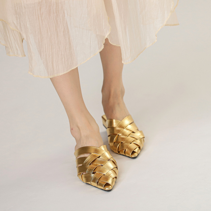 Sofia Woven Leather Mules - London Lake