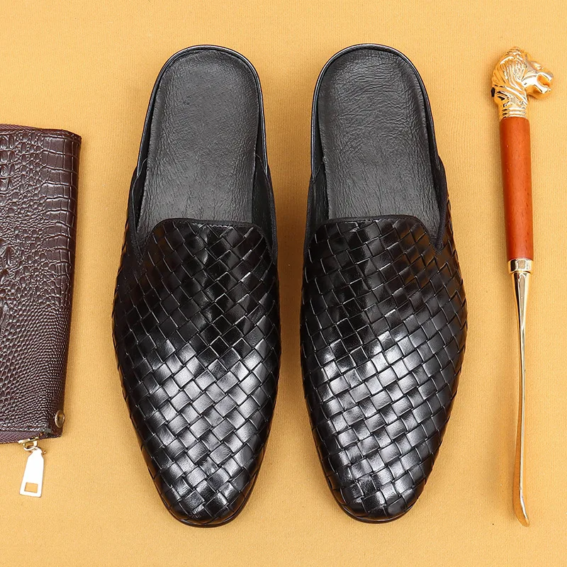 Italian Genuine Woven Leather Flats - London Lake