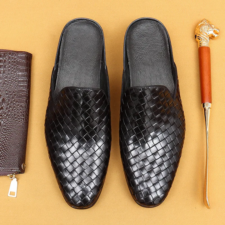 Italian Genuine Woven Leather Flats - London Lake