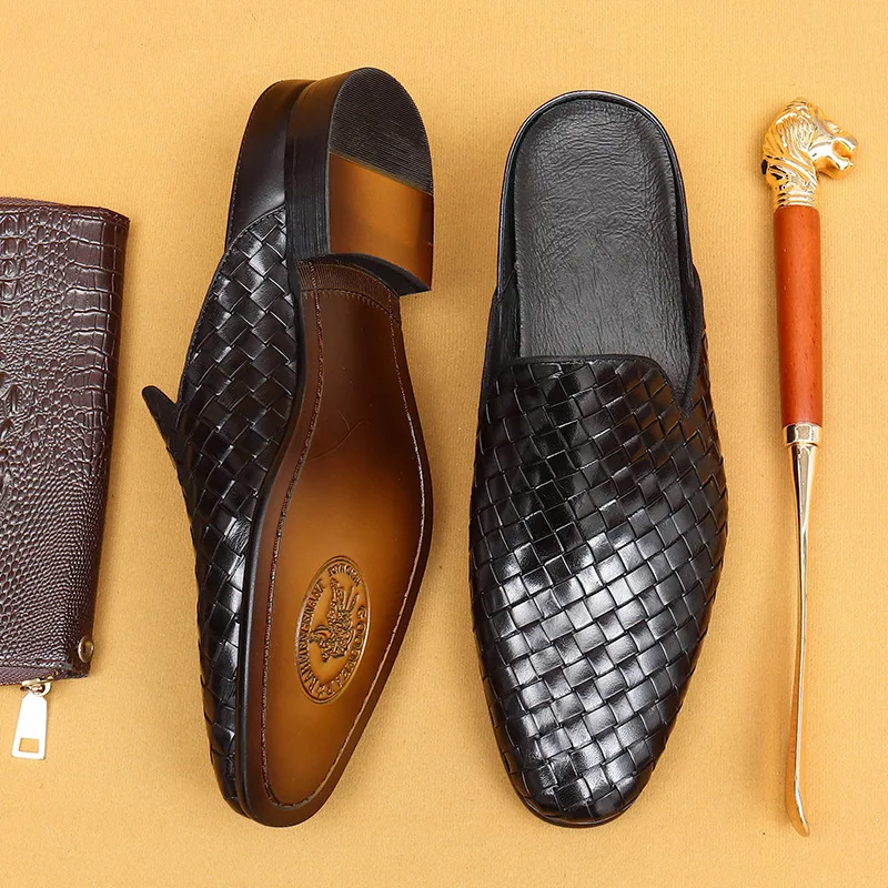 Italian Genuine Woven Leather Flats - London Lake