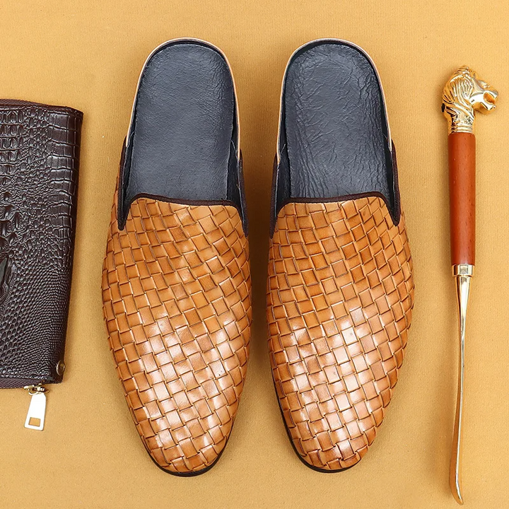 Italian Genuine Woven Leather Flats - London Lake