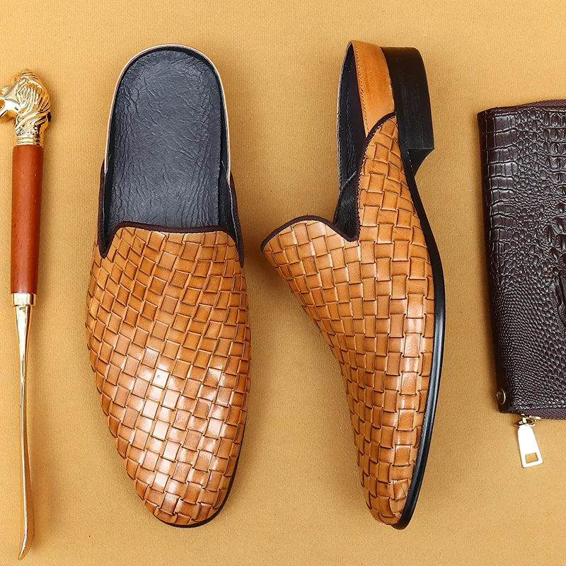 Italian Genuine Woven Leather Flats - London Lake