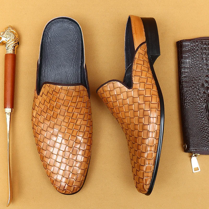 Italian Genuine Woven Leather Flats - London Lake