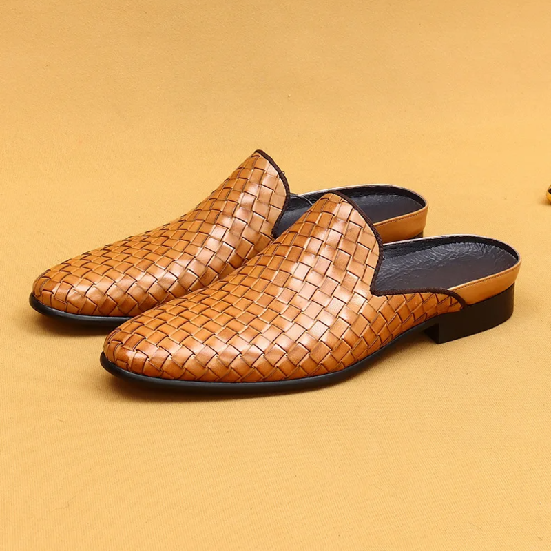 Italian Genuine Woven Leather Flats - London Lake