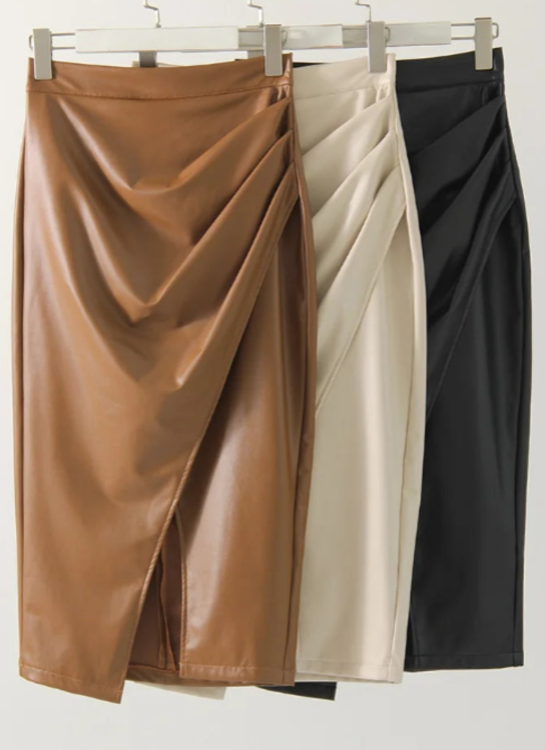 Overlayed Vegan Leather Skirt - London Lake