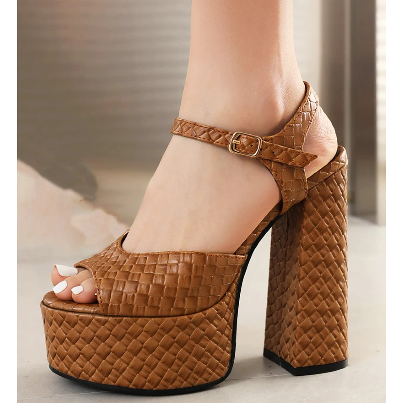 Aria Buckle Leather Heels - London Lake