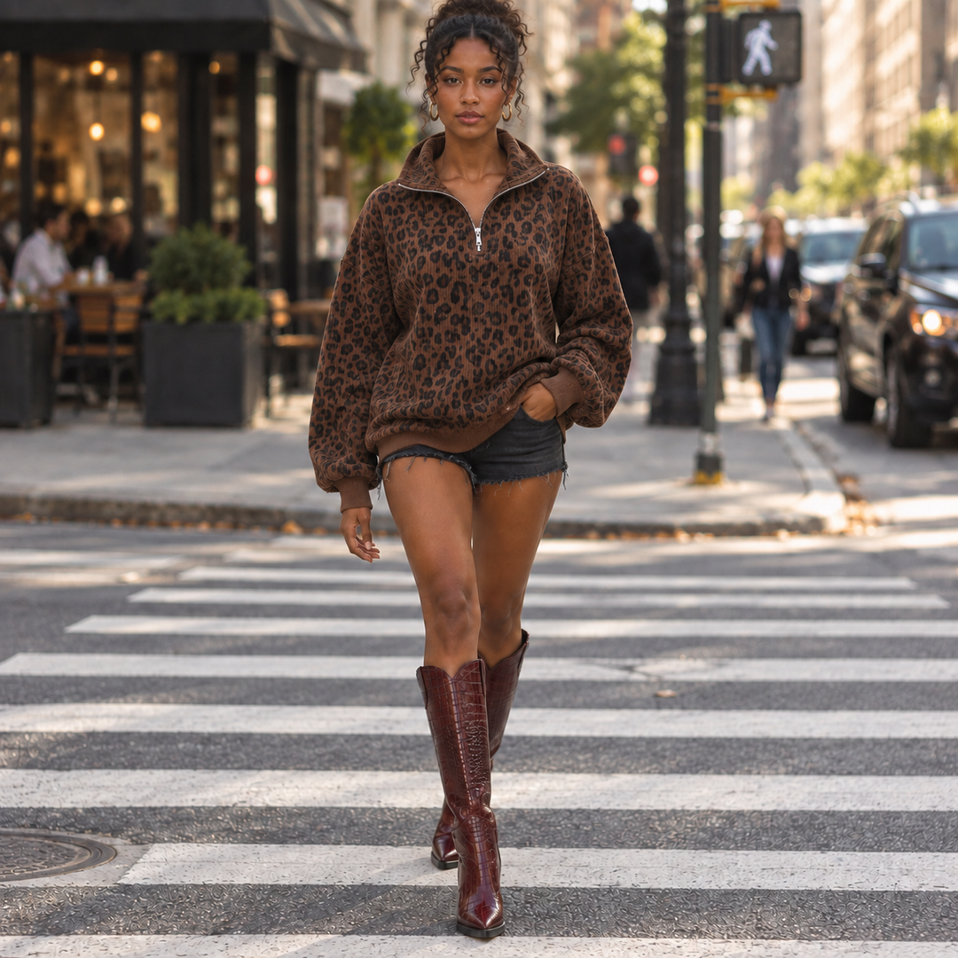 Maya Leopard Quarter-Zip Pullover