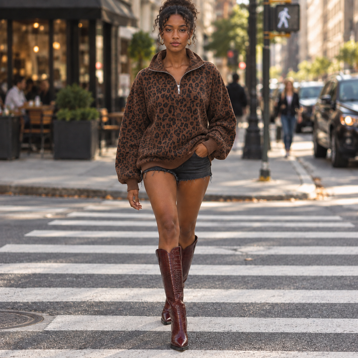 Maya Leopard Quarter-Zip Pullover