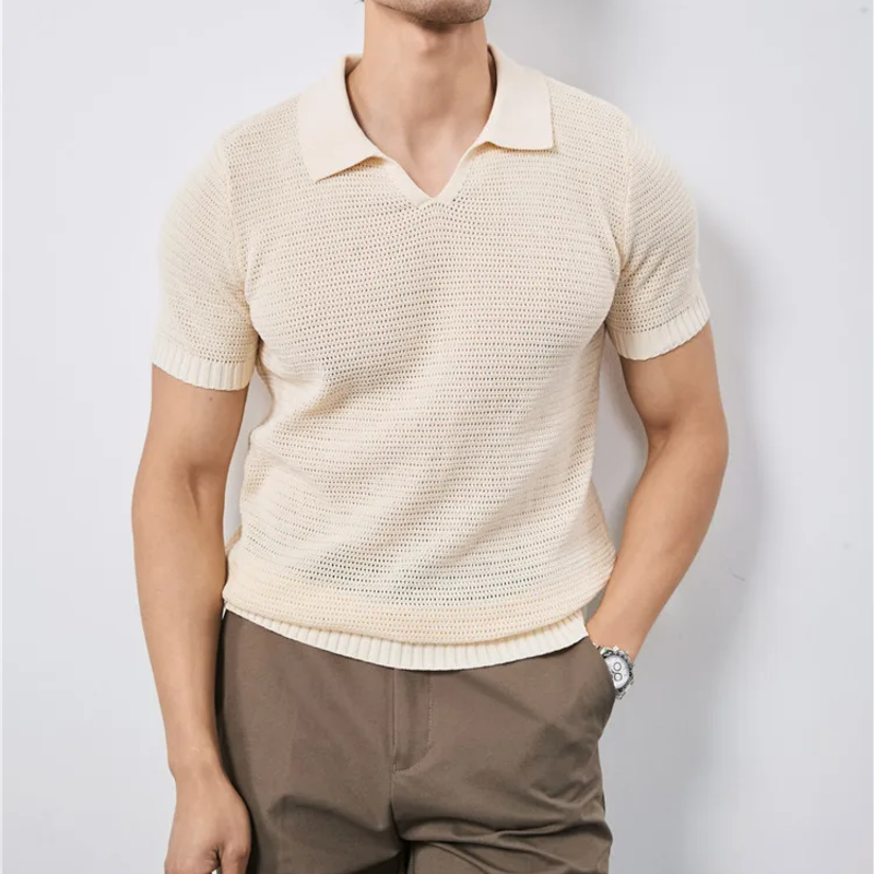 Marcus Mesh-Knit Polo - London Lake