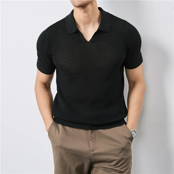 Marcus Mesh-Knit Polo - London Lake