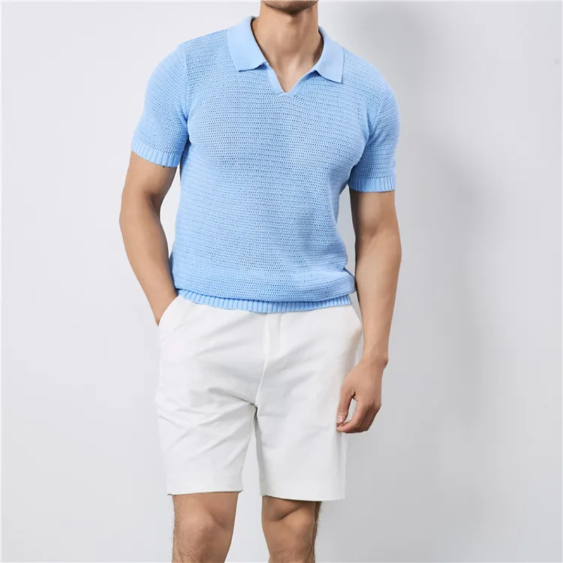Marcus Mesh-Knit Polo - London Lake