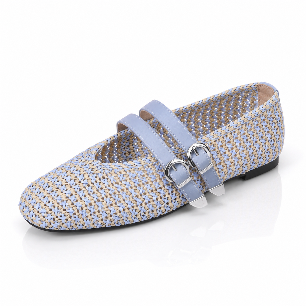 Odette Double Strap Flats - London Lake