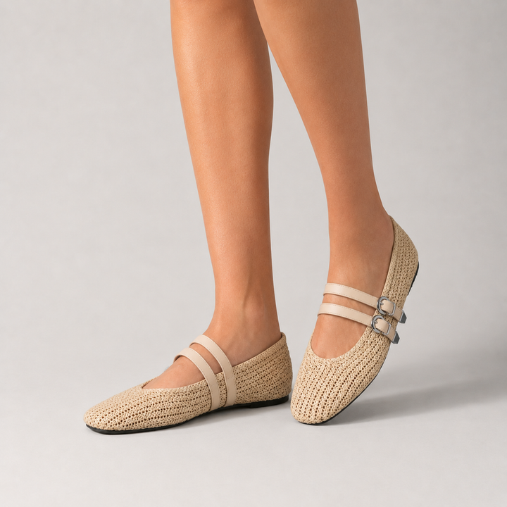 Odette Double Strap Flats - London Lake