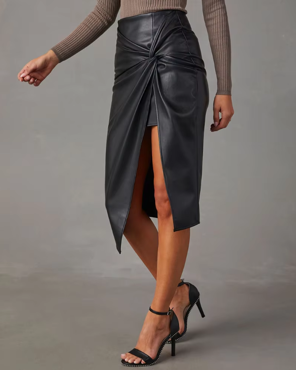 Modena Curve Leather Skirt - London Lake