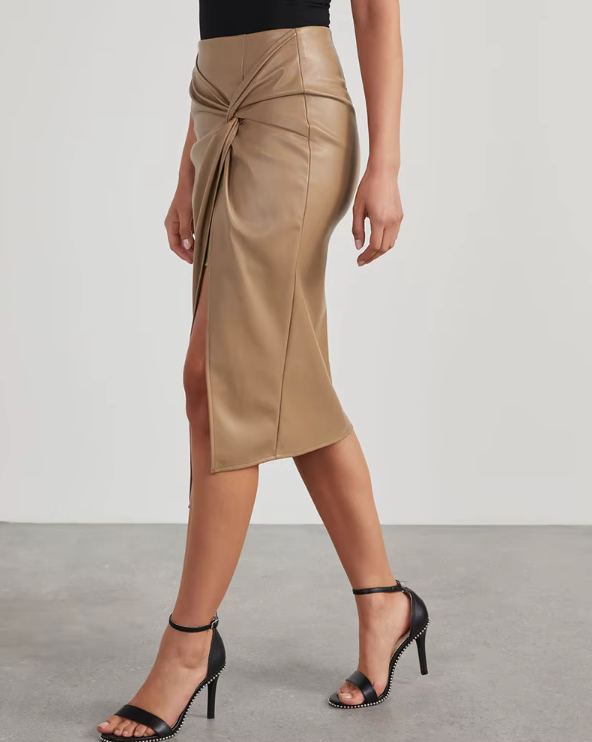 Modena Curve Leather Skirt - London Lake
