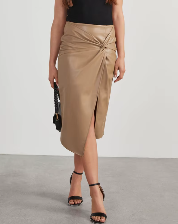 Modena Curve Leather Skirt - London Lake
