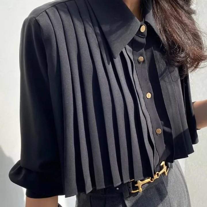 Elise Pleated Button-Up - London Lake