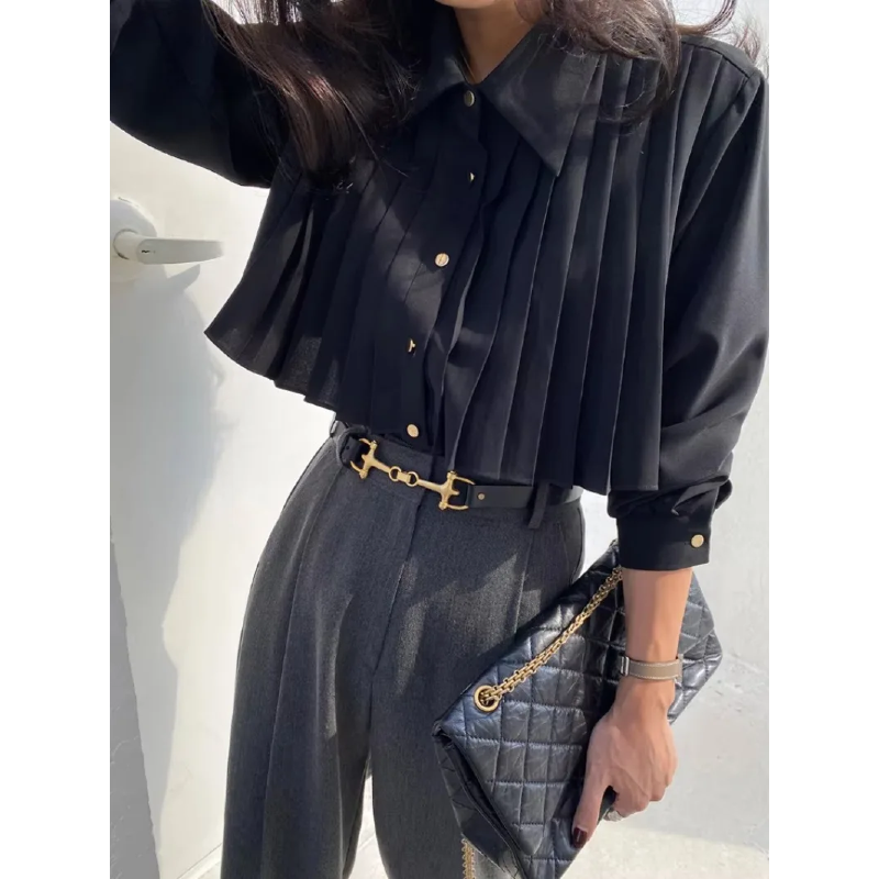 Elise Pleated Button-Up - London Lake