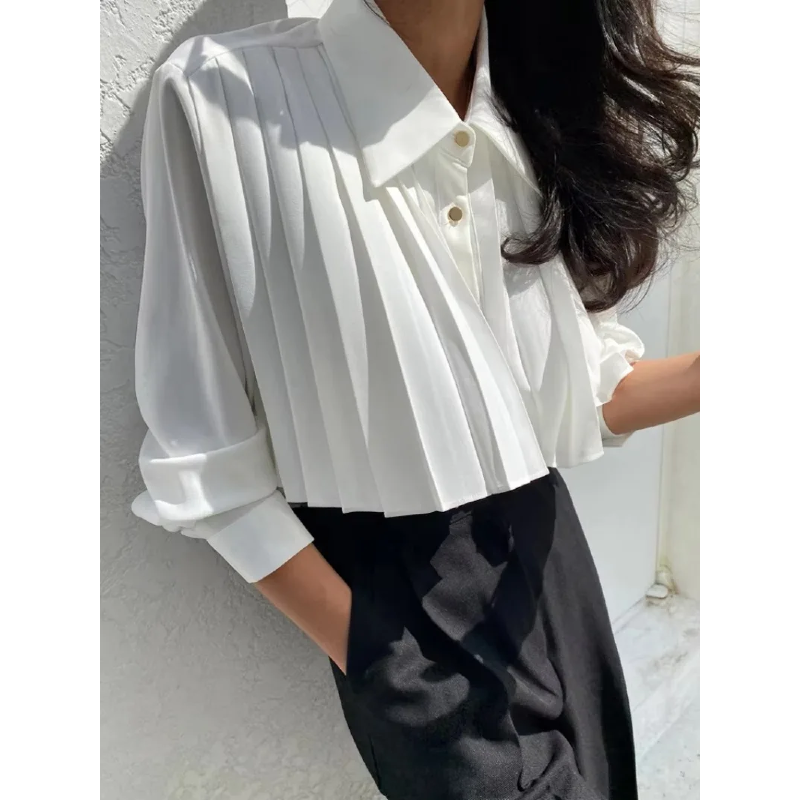 Elise Pleated Button-Up - London Lake