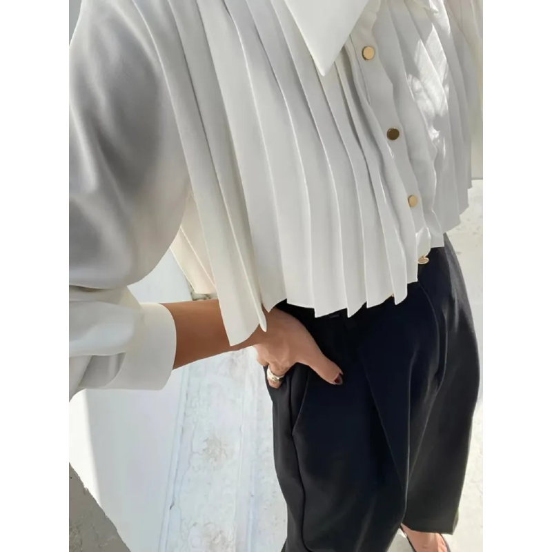 Elise Pleated Button-Up - London Lake