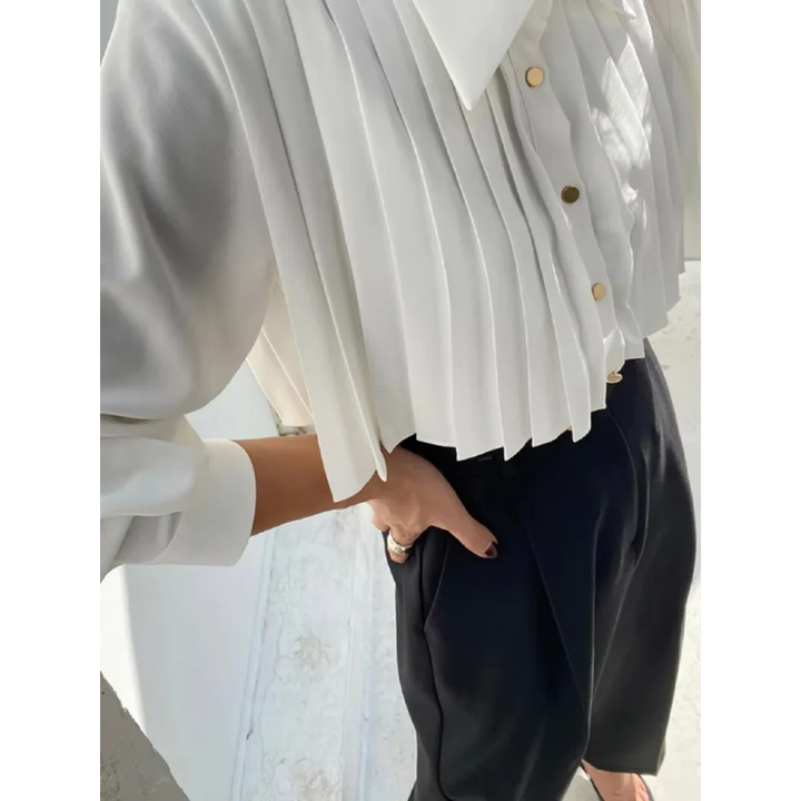 Elise Pleated Button-Up - London Lake