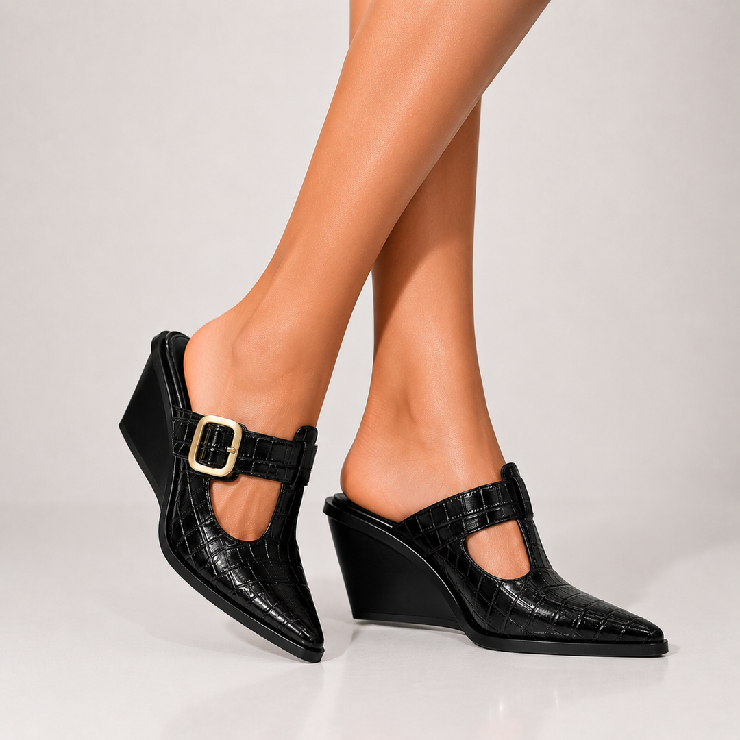 Renae Croc-Embossed Mules - London Lake