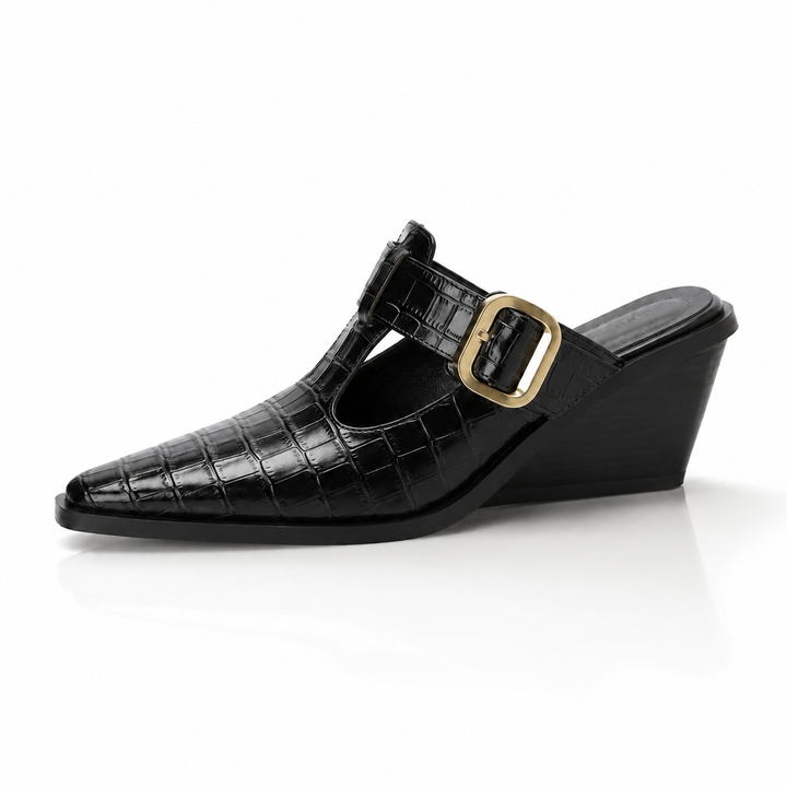 Renae Croc-Embossed Mules - London Lake