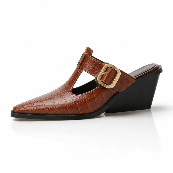 Renae Croc-Embossed Mules - London Lake
