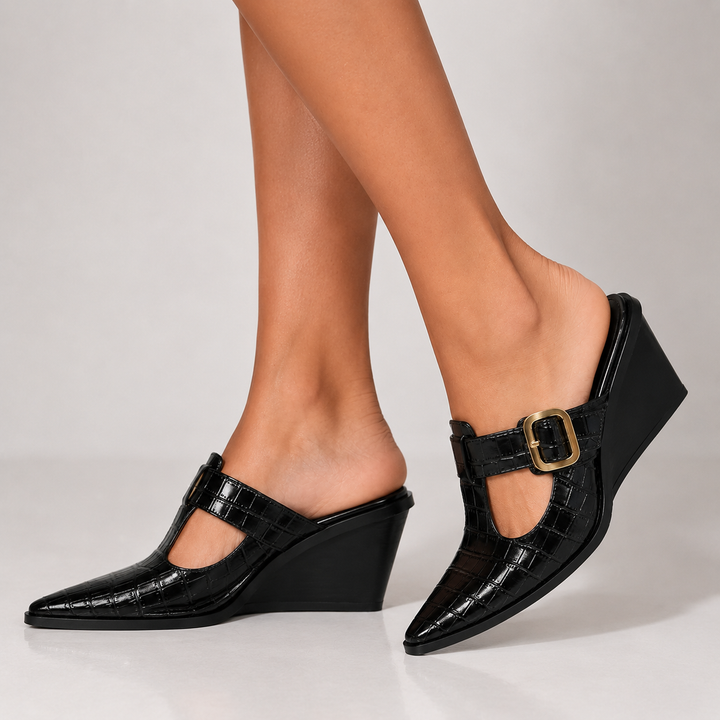 Renae Croc-Embossed Mules - London Lake