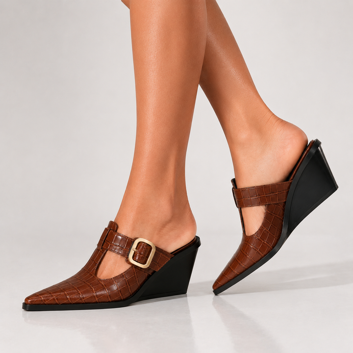 Renae Croc-Embossed Mules - London Lake