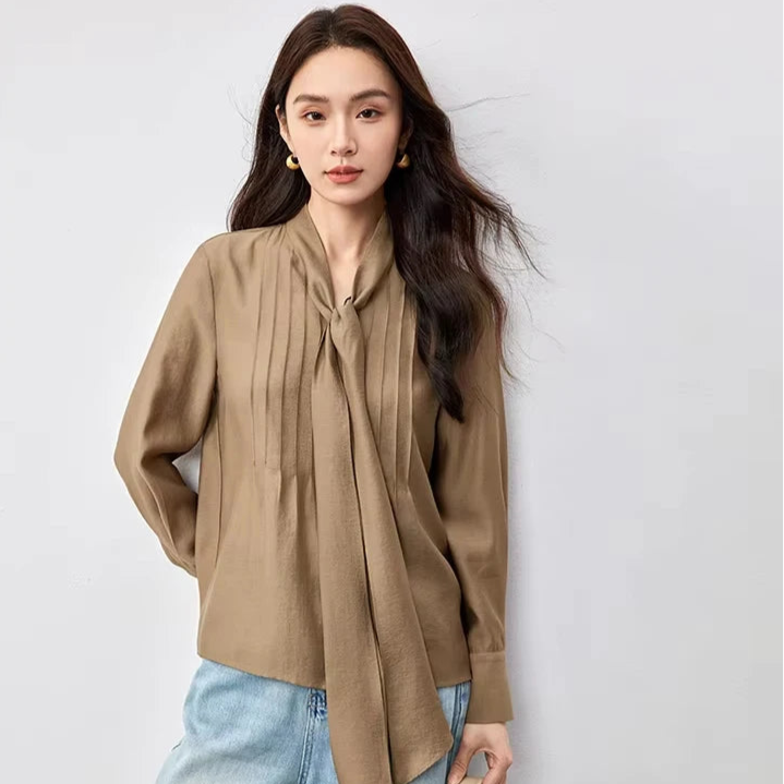 Georgette Tie Neck Blouse - London Lake