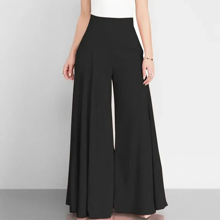 Black wide-leg pants worn by a person on a plain background