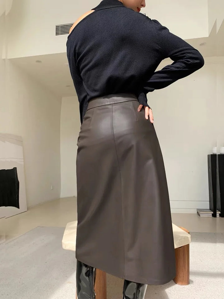 Avery Genuine Leather Skirt - London Lake