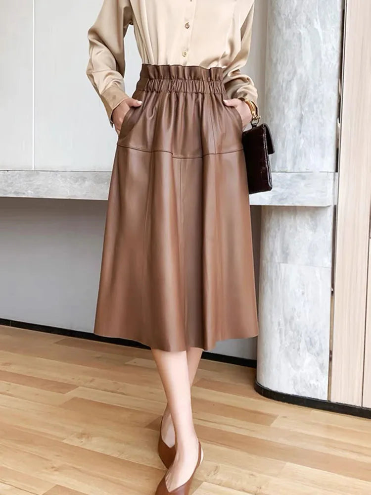Midi Genuine Leather Skirt - London Lake